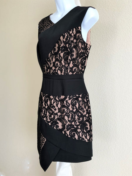 BCBGMaxazria Size 10 Dalia Black and Nude Lace Dress – FABULUX