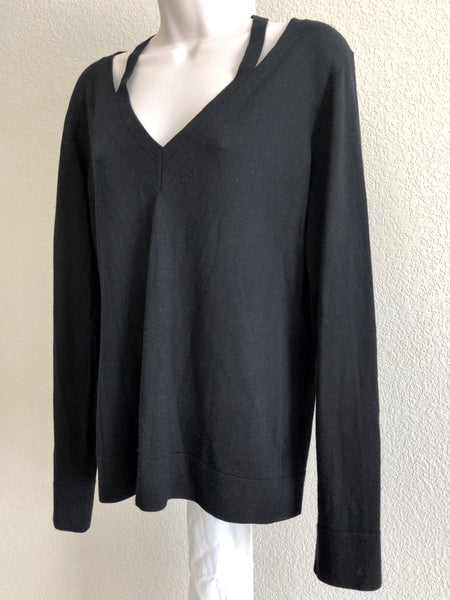 Theory Size Large Black Cut-out V-neck Top