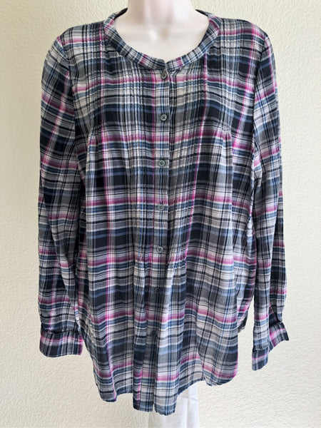 Joie LARGE Gray Plaid Cotton Shirt