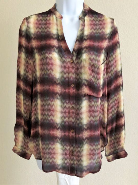 Haute Hippie Size XS Cream and Burgundy Silk Blouse