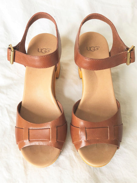 UGG Size 6 Janie Caramel Leather Sandals