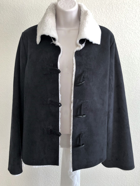 WHBM MEDIUM Black Faux Suede Shearling Coat