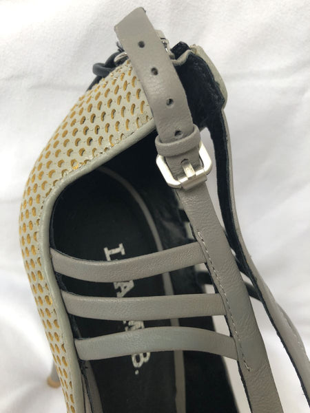 L.A.M.B. Boston Size 7 Gray Leather Perforated Heels