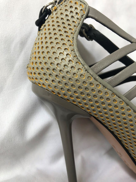 L.A.M.B. Boston Size 7 Gray Leather Perforated Heels