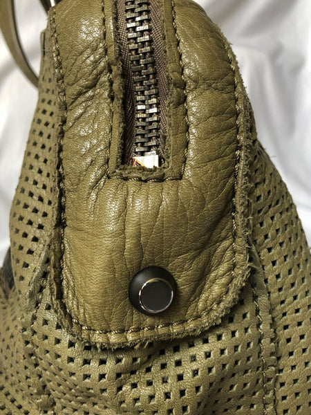 Linea Pelle Green Leather Tote Bag