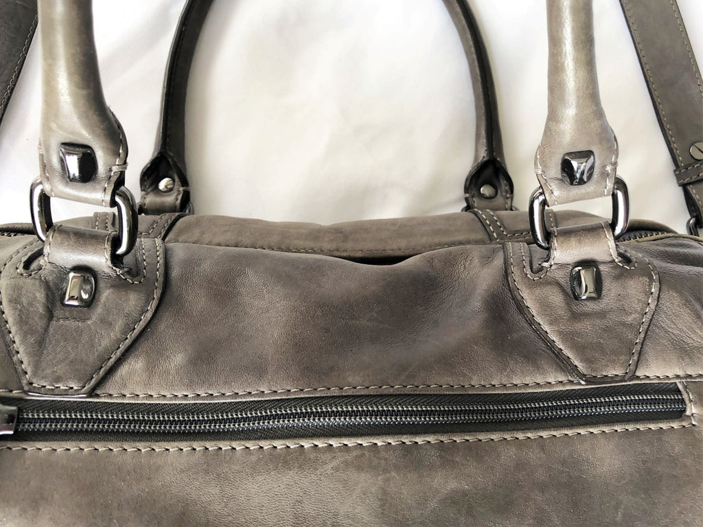 Dissona Italian Designer Gray Leather Bag – FABULUX