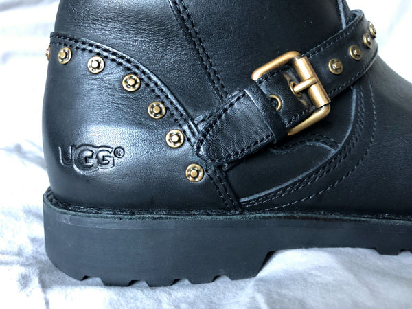 UGG Size 6 Black Fabrizia Studded Moto Boots