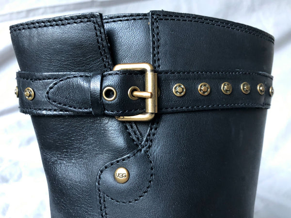 UGG Size 6 Black Fabrizia Studded Moto Boots