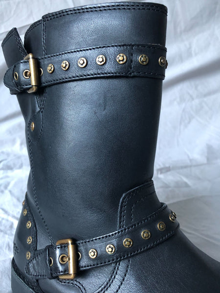 UGG Size 6 Black Fabrizia Studded Moto Boots