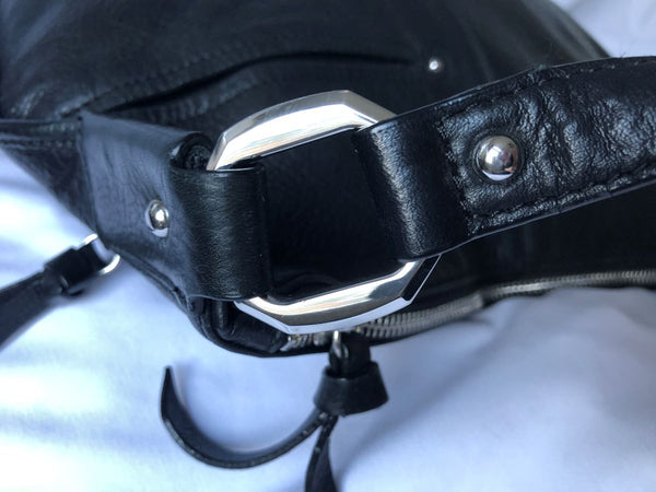 B Makowsky Black Leather Hobo Tote
