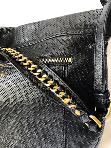 Elliott Lucca Black Leather Perforated Bucket Bag