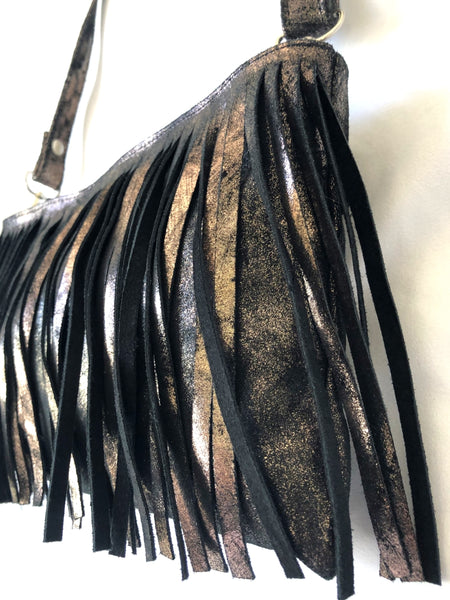 CoFi Metallic Leather Fringe Cross Body - NWOT