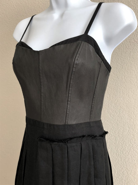 Rag & Bone Size 6 Black Leather Top Pleated Dress