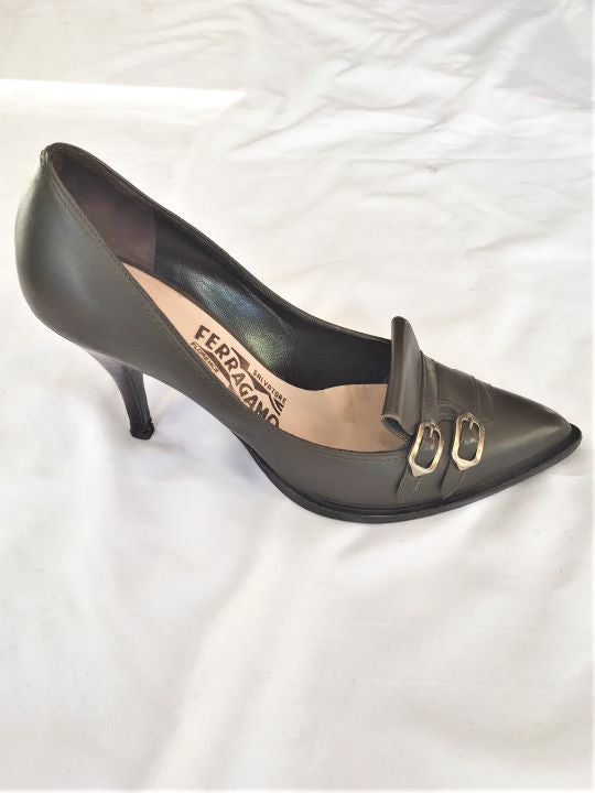 Salvatore Ferragamo Authentic Size 6 Olive Pumps - CLEARANCE