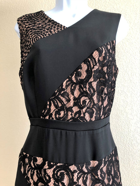 BCBGMaxazria Size 10 Dalia Black and Nude Lace Dress