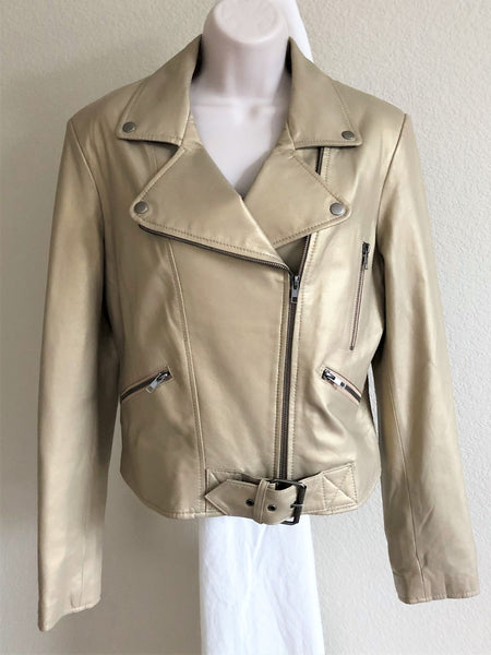 Identify Size 10 Gold Leather Moto Jacket