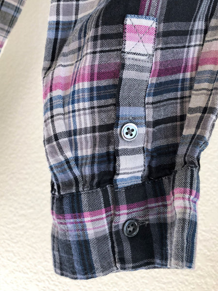 Joie LARGE Gray Plaid Cotton Shirt