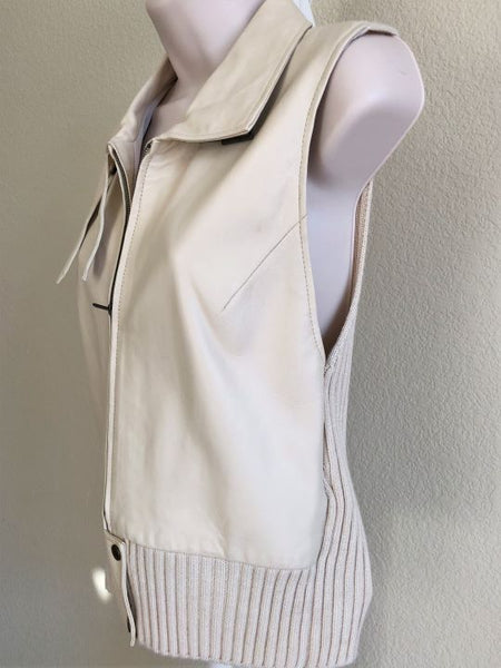 BCBGMaxazria LARGE Cream Leather Vest