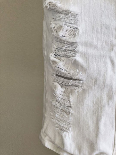 Current / Elliott Size 0 White Denim Distressed Skirt