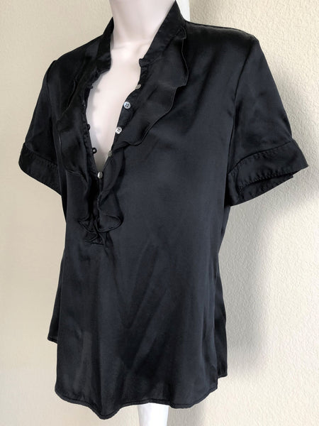 Theory SMALL Black Silk Ruffle Top