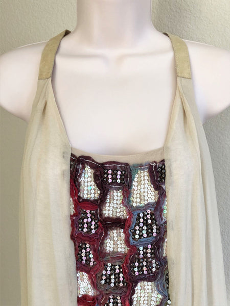 Burning Torch SMALL Crimson Star Beige Silk Sequin Tank