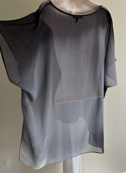 Eileen Fisher MEDIUM Gray Sheer Silk Tunic Top