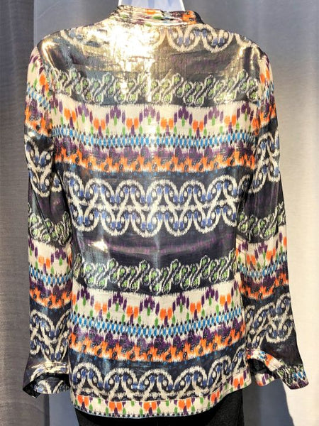 Tory Burch Size 4 Multi-Color Silk Metallic Top