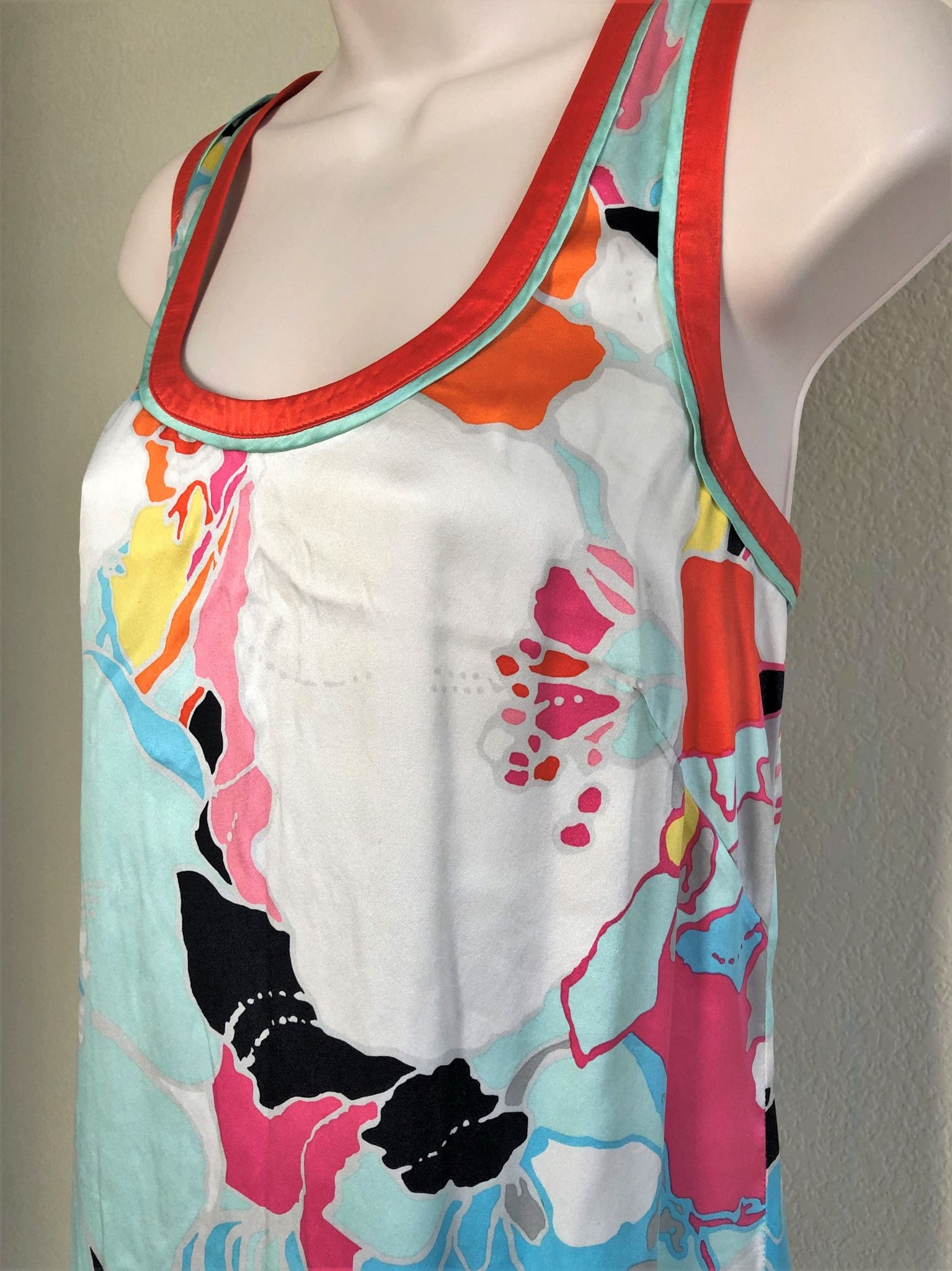 WORTH Size 8 Coral Aqua Silk Tank