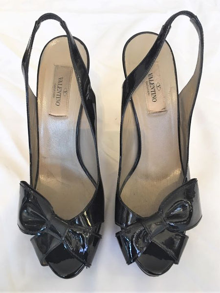 Valentino Authentic Size 7.5 Black Patent Leather Slingbacks