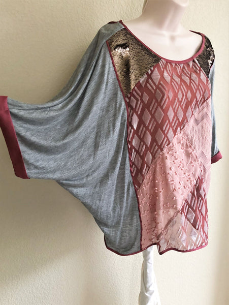 Tiny Anthropologie LARGE Gray and Mauve Top