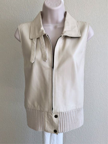 BCBGMaxazria LARGE Cream Leather Vest