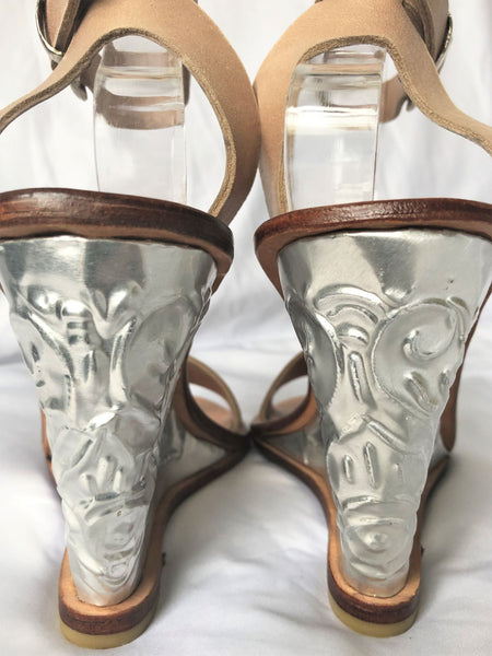 The Tui Collection Size 8 Beige Wedges Silver Heels - CLEARANCE