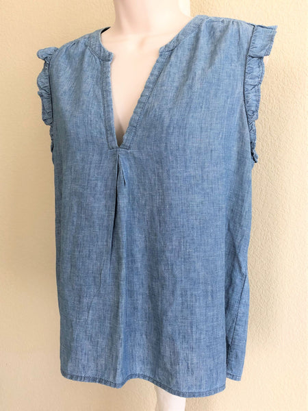 Joie SMALL Blaine Linen Blend Blue Chambray Top