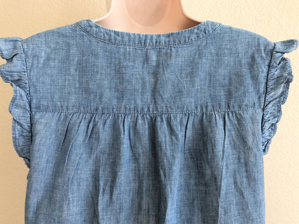 Joie SMALL Blaine Linen Blend Blue Chambray Top