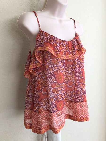 Joie Size Medium Ghanna Coral Floral Silk Tank