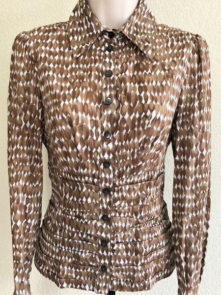 WORTH Size 2 Brown Print Ruched Blouse