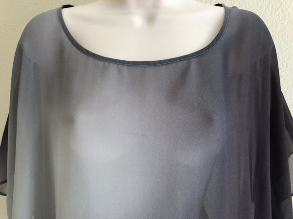 Eileen Fisher MEDIUM Gray Sheer Silk Tunic Top