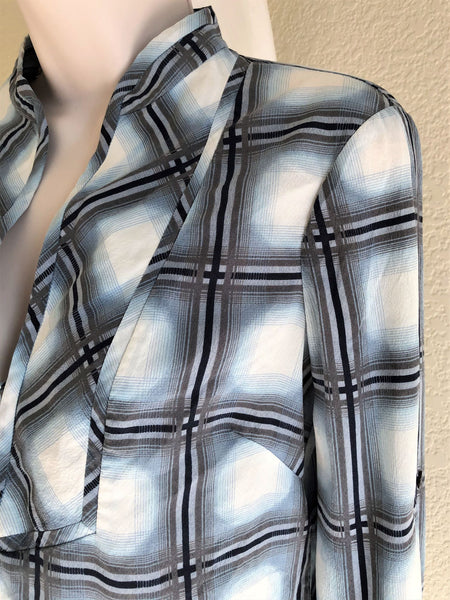 BCBGMaxazria Size XS Blue Silk Plaid Top