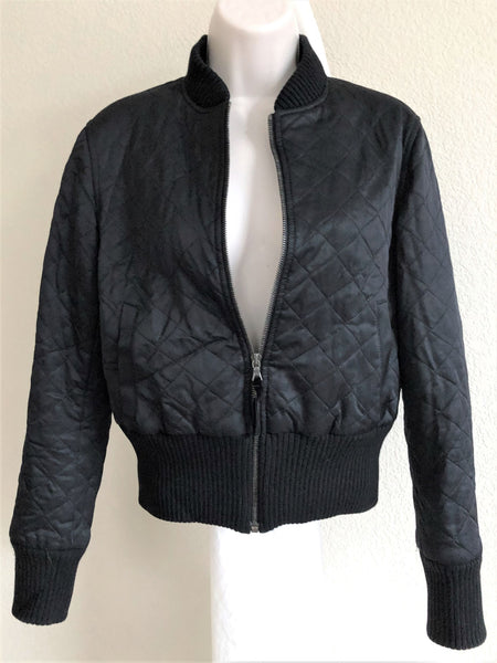 Theory Size Small Black Satin Quilted Jacket