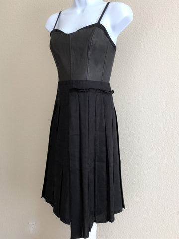 Rag & Bone Size 6 Black Leather Top Pleated Dress