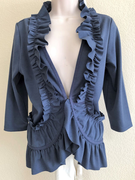 Yoana Baraschi Size Large Blue Ruffle Blazer