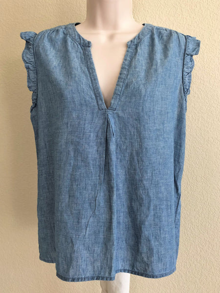 Joie SMALL Blaine Linen Blend Blue Chambray Top