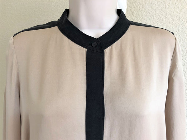 Theory Size Small Petite Gerine Beige and Black Silk Top