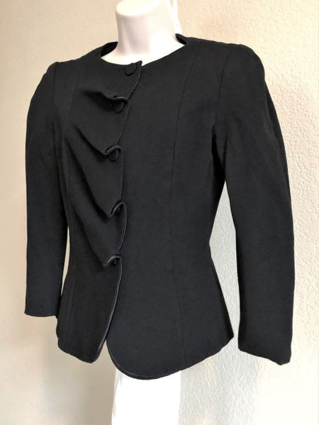 Armani Collezioni Size 10 Black Ruffle Blazer