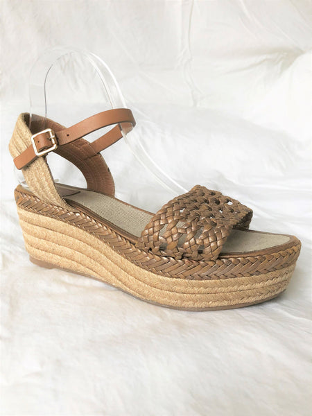 Tory Burch Size 8.5 Tan Woven Wedge Sandals