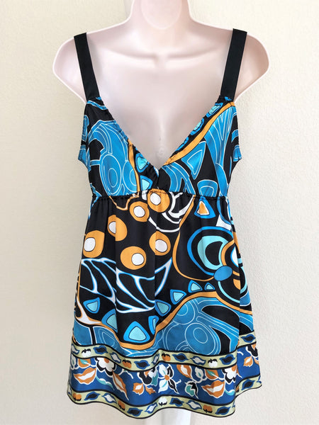 Hale Bob MEDIUM Blue Floral Silk Tank