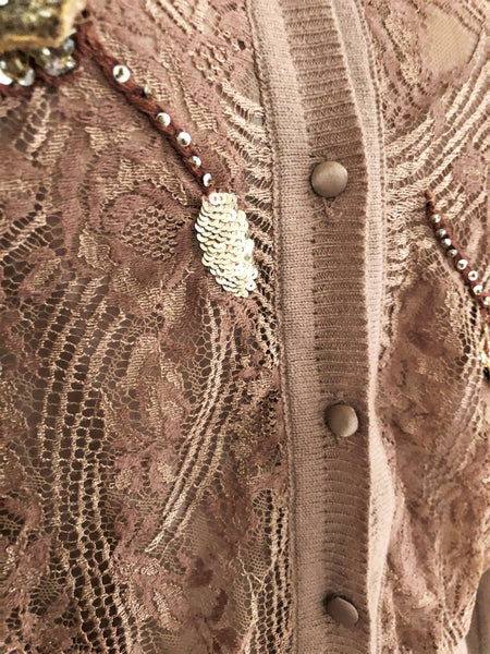 Blumarine SMALL Tan Beaded Cashmere Cardigan