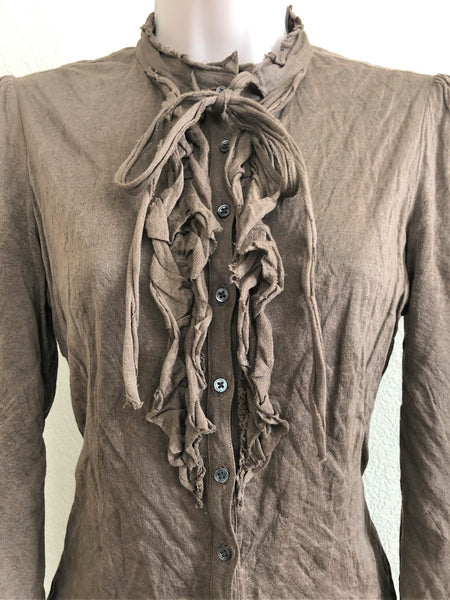 Tocca Size 6 Taupe Ruffle Front Shirt