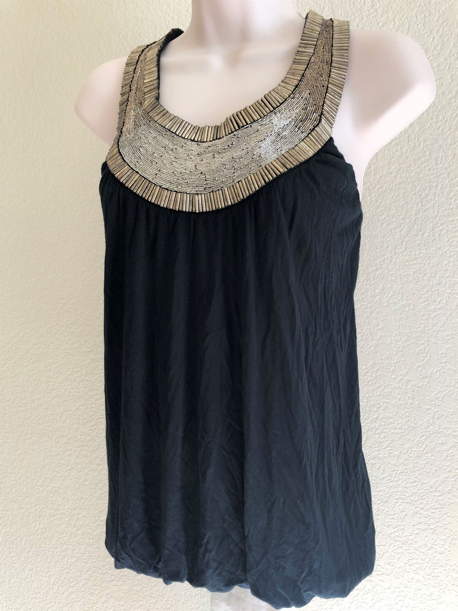 Haute Hippie MEDIUM Black Bead Neck Top