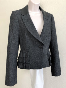 Rebecca Taylor Size 8 Ruffled Tweed Leather Trim Blazer